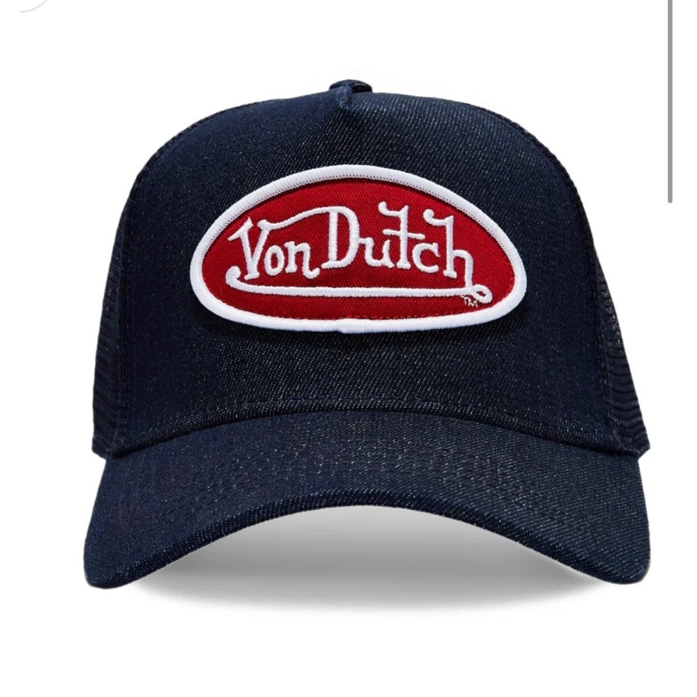 NEW Von Dutch Hat Denim Blue Red Patch Trucker Mesh SnapBack Cap Retro Y2K